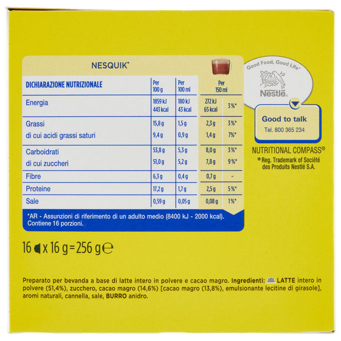 Nescafe capsule nesquik cioccolato al latte senza glutine per dolce gusto 16 pezzi 256g