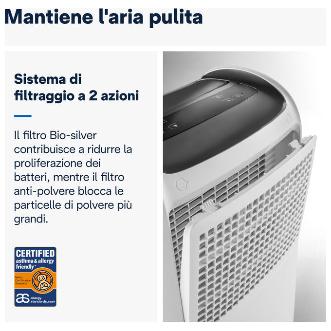 Delonghi deumidificatore ddsx225 25l 24h filtro bio silver funzione laundry antigelo