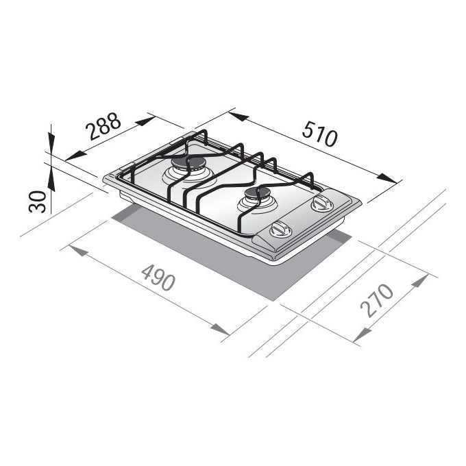 De longhi piano cottura a gas 2 fornelli 30 cm da incasso acciaio inox domino