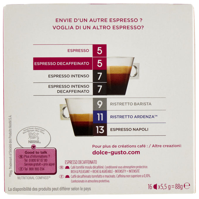 Nescafe Dolce Gusto capsule espresso decaffeinato 100% arabica intensita 5 16 pezzi