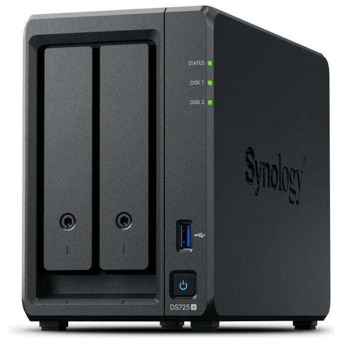 Synology DS725+ DiskStation NAS 2 vani AMD Ryzen R1600 4 GB DDR4 ECC 2.5GbE 2 slot NVMe RAID colore Nero
