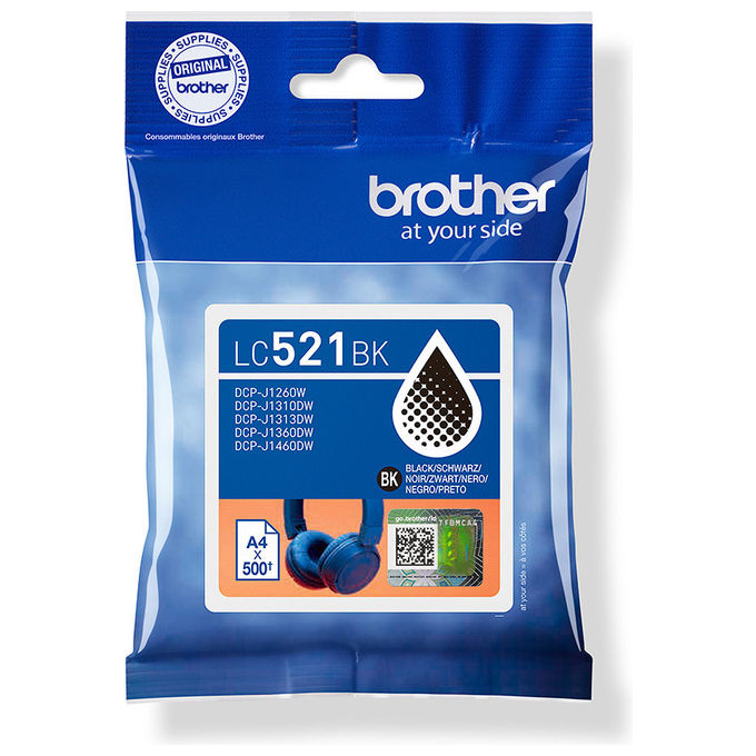 Brother LC521BK Cartuccia Inchiostro Originale 500 Pagine per DCP-J1260W DCP-J1310DW DCP-J1360DW DCP-J1460DW colore Nero