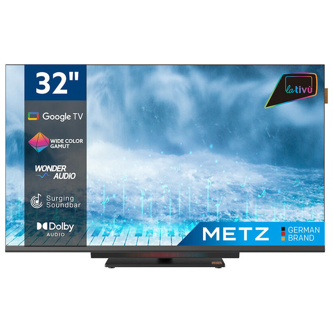Metz 32MTD8500Z Smart TV LED 32'' HD Google TV HDR10 Wi-Fi Bluetooth 2xHDMI 2xUSB Soundbar Integrata colore Nero