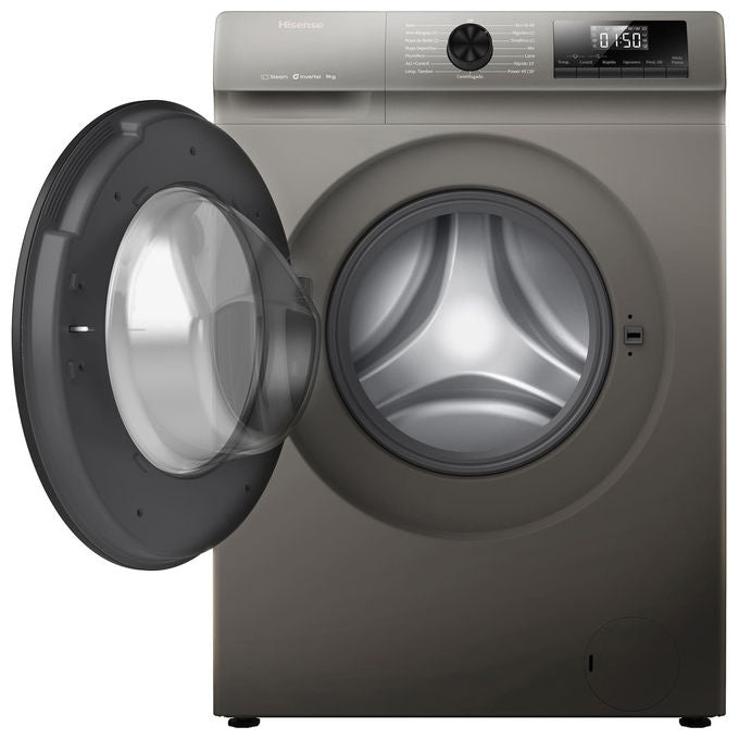 Hisense WF1Q8041BT Lavatrice a Carica Frontale 8 Kg 1400 rpm Classe energetica A-20% 15 Programmi Vapore Display LED Programma Rapido Partenza Ritardata Child Lock Titanium Metallic
