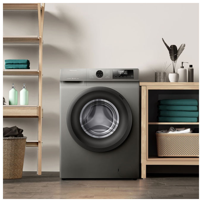 Hisense WF1Q8041BT Lavatrice a Carica Frontale 8 Kg 1400 rpm Classe energetica A-20% 15 Programmi Vapore Display LED Programma Rapido Partenza Ritardata Child Lock Titanium Metallic