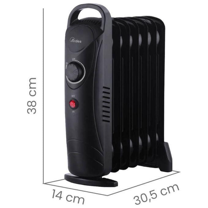 Ardes AR4R07M2 Oilo Mini2 Radiatore ad Olio 7 elementi 800W termostato meccanico colore Nero