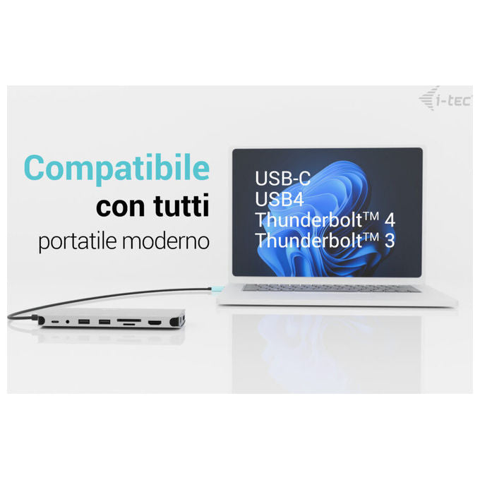 I-tec Docking Station USB-C Nano 3 Display 140W con Caricatore Universale