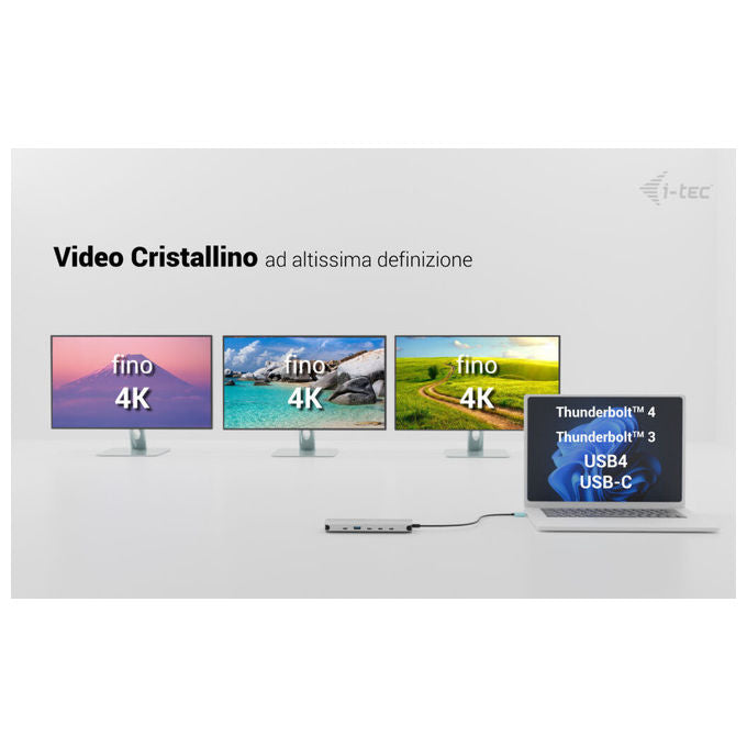 I-tec Docking Station USB-C Nano 3 Display 140W con Caricatore Universale