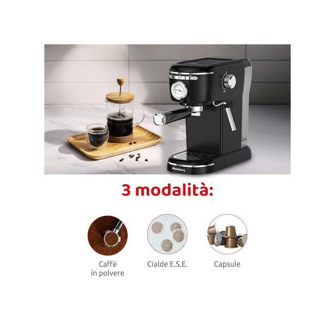 Melchioni Family 118320002 Aromatica Plus Macchina da caffe' Espresso 3 in 1 1,2 L 15 bar 1100 W Montalatte colore Nero