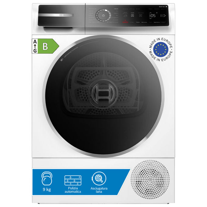Bosch WQB246C0II Serie 8 Asciugatrice Pompa di Calore 9 Kg Classe B Condensatore Autopulente Iron Assist Wi-Fi (84x60x61 cm) colore Bianco