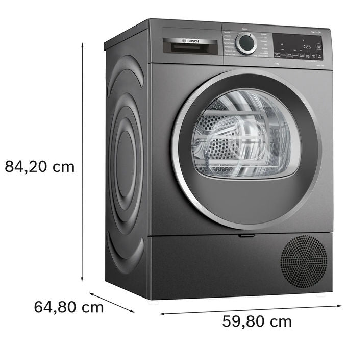 Bosch WQG243DRII Serie 6 Asciugatrice Pompa di Calore 9 Kg Classe C AutoDry Filtro Easy Clean (84.2x59.8x61.3 cm) colore Antracite