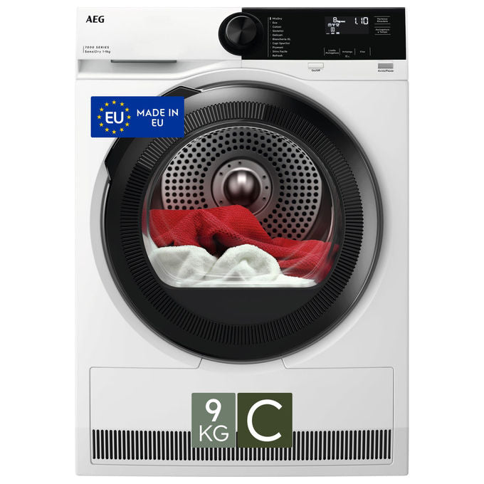 AEG TR7HE9C Serie 7000 Asciugatrice Pompa di Calore 9 Kg Classe C SensiDry MixDry PreciseDry 64 dB (85x59.6x63.6 cm) colore Bianco