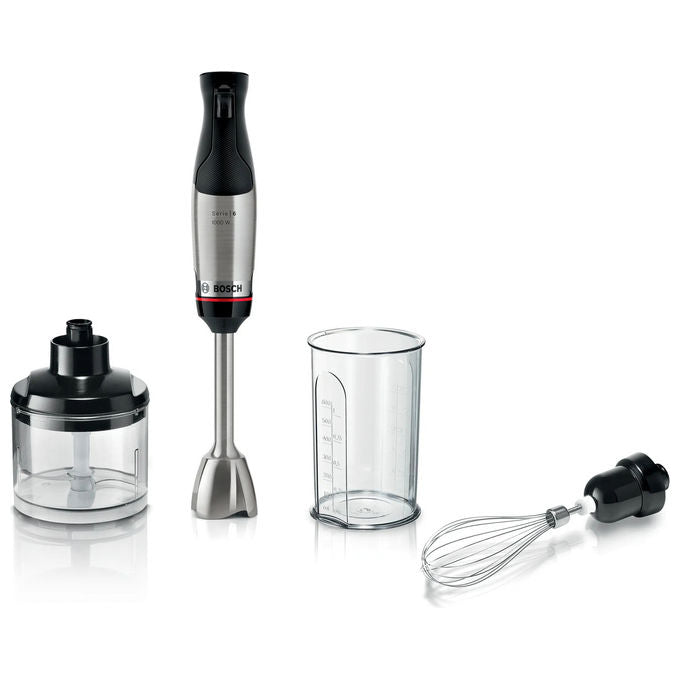 Bosch MSM6M621 Serie 6 Frullatore ad Immersione 1000W QuattroBlade Pro Turbo con Tritatutto colore Nero Acciaio inox