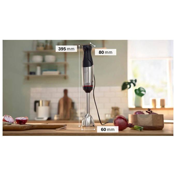 Bosch MSM6M621 Serie 6 Frullatore ad Immersione 1000W QuattroBlade Pro Turbo con Tritatutto colore Nero Acciaio inox