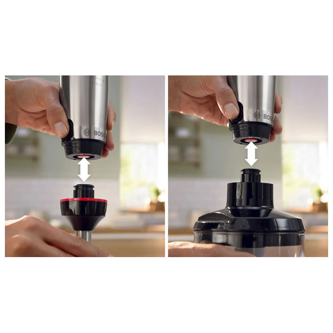 Bosch MSM6M621 Serie 6 Frullatore ad Immersione 1000W QuattroBlade Pro Turbo con Tritatutto colore Nero Acciaio inox