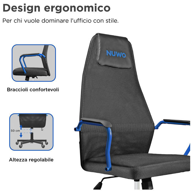 Nuwo Sedia Gaming Grid Blu Ergonomica Girevole Regolabile