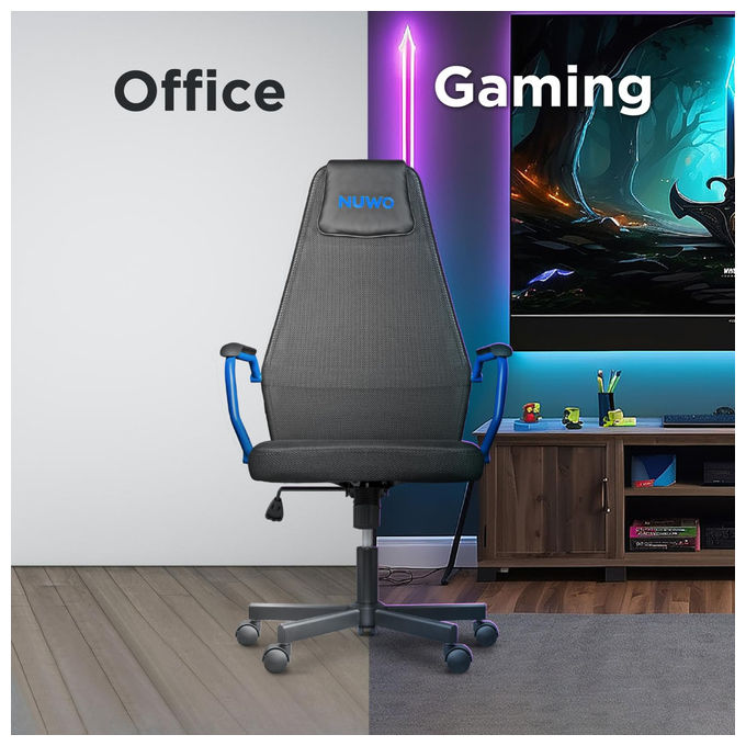 Nuwo Sedia Gaming Grid Blu Ergonomica Girevole Regolabile