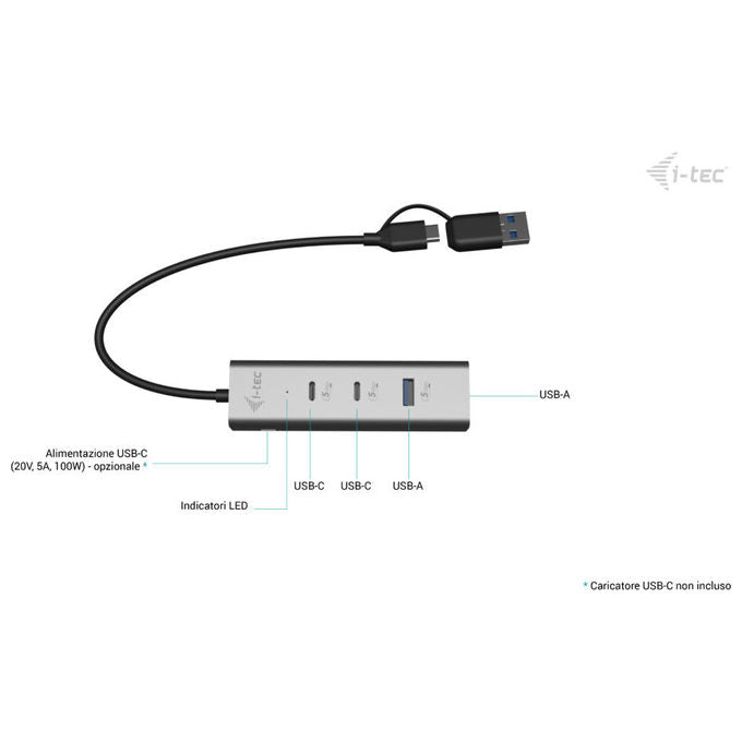 I-Tec Hub Usb-C-Usb-A 2xUsb-C 2xUsb-A 85W Argento