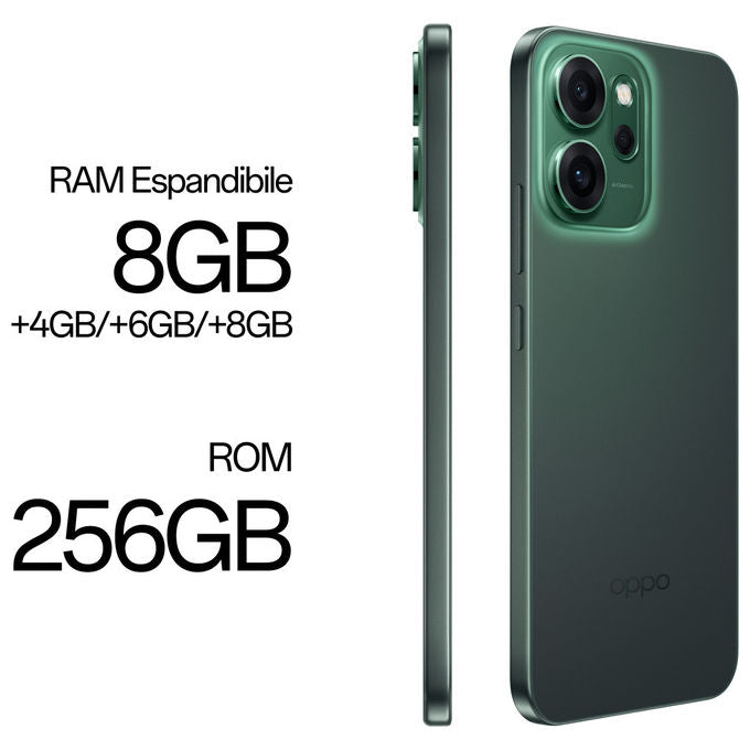 Oppo RENO14F5G Reno14 F 5G Smartphone 5G 6.57'' AMOLED 8 GB RAM 256 GB Snapdragon 6 Gen 1 Batteria 6000 mAh Doppia SIM Android 15 colore Verde