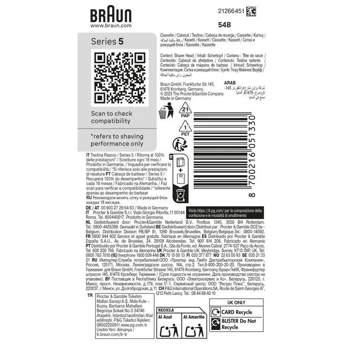 Braun Testina di Ricambio Series 5 54B per Rasoi