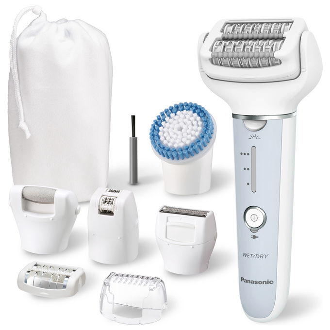 Panasonic ES-EY90 Epilatore WetandDry 60 pinzette doppio disco 3 velocita' ricaricabile 30 min autonomia Kit 5 testine colore Bianco Blu