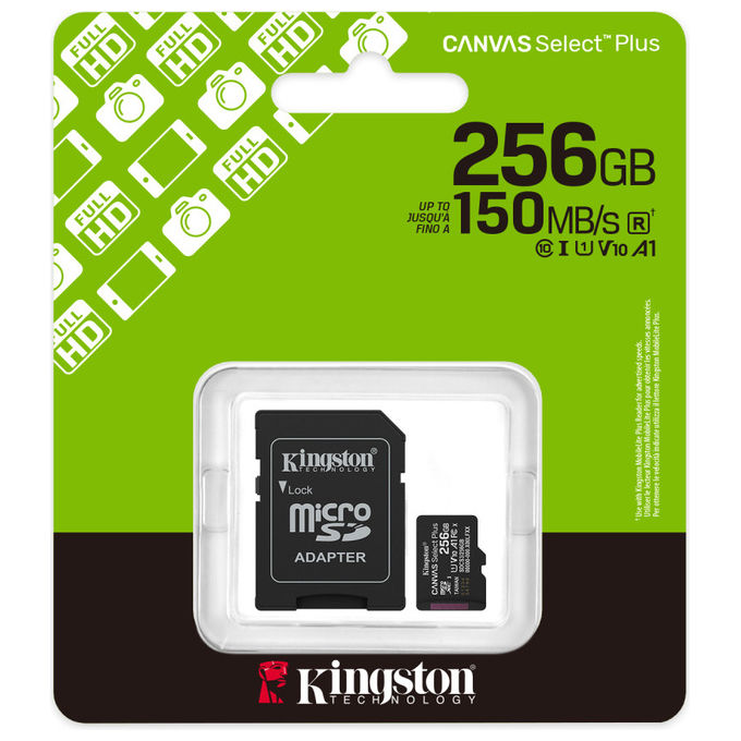 Kingston Technology 256GB MicroSDXC Canvas Select Plus 150MB-s con Adattatore