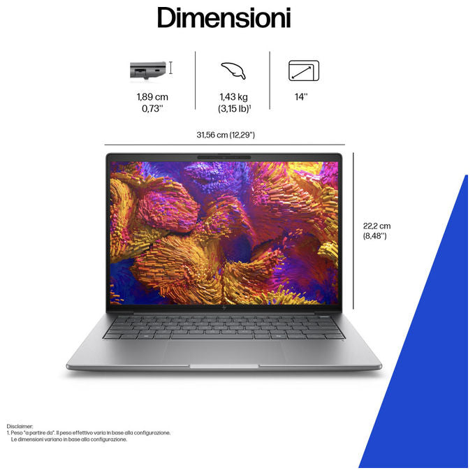 HP A3ZX0ET ZBook 8 G1ak Workstation mobile AMD Ryzen AI 7 PRO 14 pollici 32 GB RAM 1 TB SSD Windows 11 Pro Argento