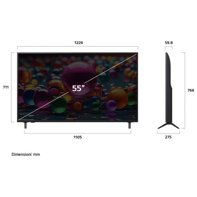 LG 55UA75006LA Serie UA75 Smart TV 55'' 4K UHD LED webOS 25 α7 Gen8 HDR10 Game Optimizer DVB-T2 colore Nero