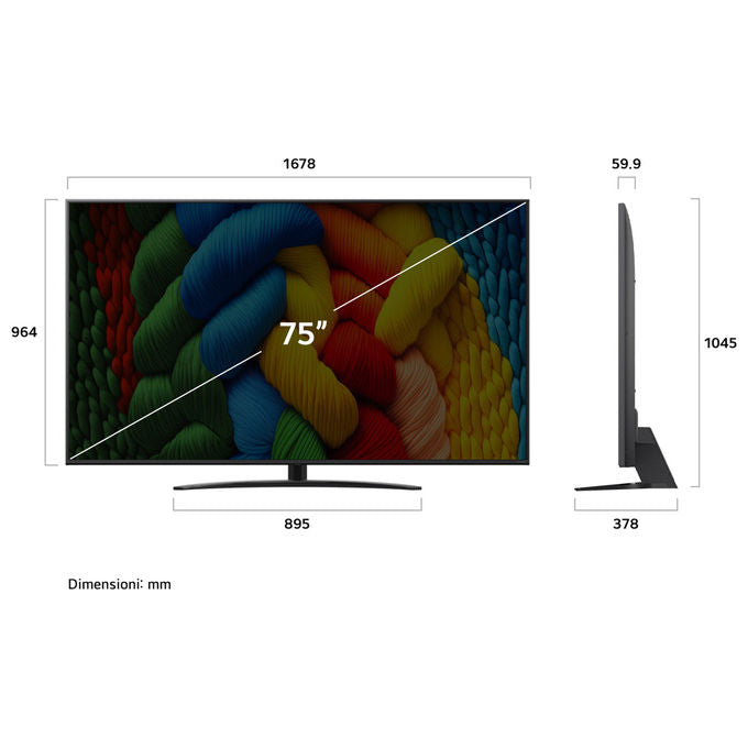 LG 75NANO81A6A Smart TV NanoCell 75'' 4K UHD α7 Gen8 HDR10 Game Optimizer WebOS 25 colore Nero