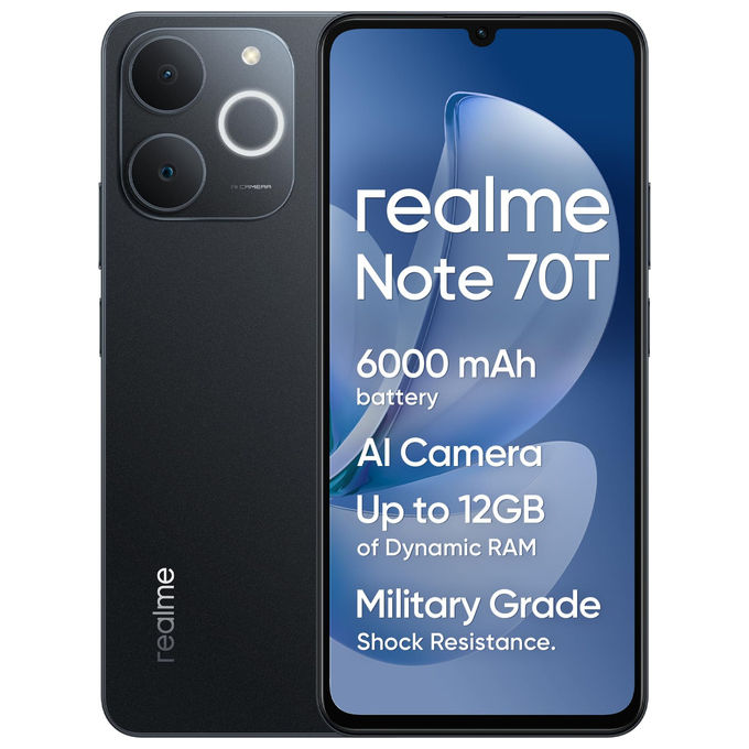 Realme NOTE 70T Smartphone 4G 6.74'' LCD 90Hz 4GB 128GB Android 15 Dual SIM Batteria 6000 mAh colore Nero