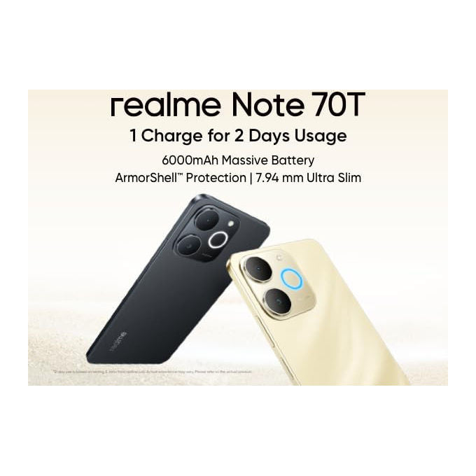 Realme NOTE 70T Smartphone 4G 6.74'' LCD 90Hz 4GB 128GB Android 15 Dual SIM Batteria 6000 mAh colore Nero