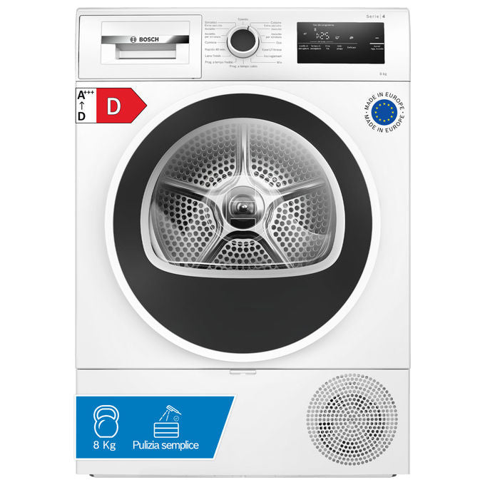Bosch WTH85218II Serie 4 Asciugatrice Pompa di Calore 8 Kg Classe D Auto Dry Filtro Easy Clean (84x60x61 cm) colore Bianco