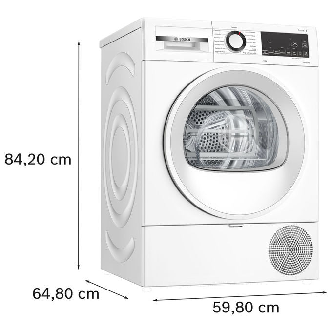 Bosch WQG243D6IT Serie 6 Asciugatrice Pompa di Calore 9 Kg Classe C AutoDry SensitiveDrying 63 dB (84x60x61 cm) colore Bianco