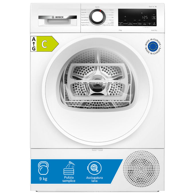 Bosch WQG243D6IT Serie 6 Asciugatrice Pompa di Calore 9 Kg Classe C AutoDry SensitiveDrying 63 dB (84x60x61 cm) colore Bianco