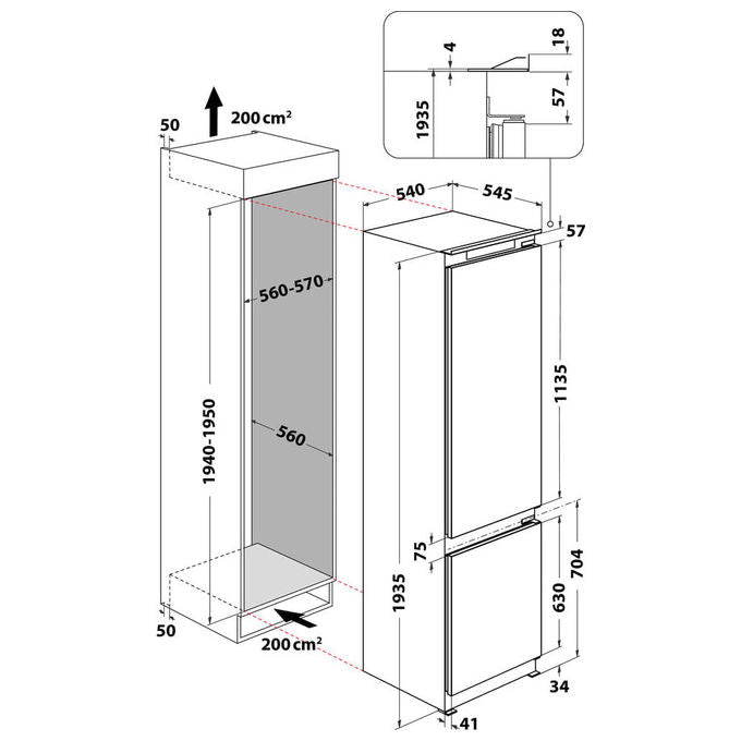 Whirlpool WHC20D023B1 SF Frigorifero Combinato da Incasso 300 L 193,5 cm Classe E 34 dB 6° Senso StopFrost colore Bianco