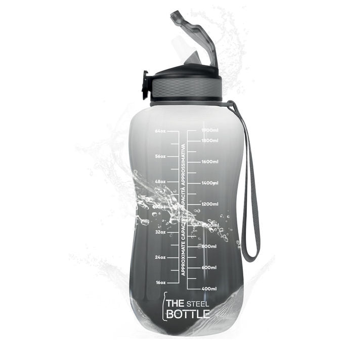 THE STEEL BOTTLE MWB2.2 Borraccia Motivazionale 2200 ml Tritan BPA Free Flip Top Ermetica colore Nero Bianco