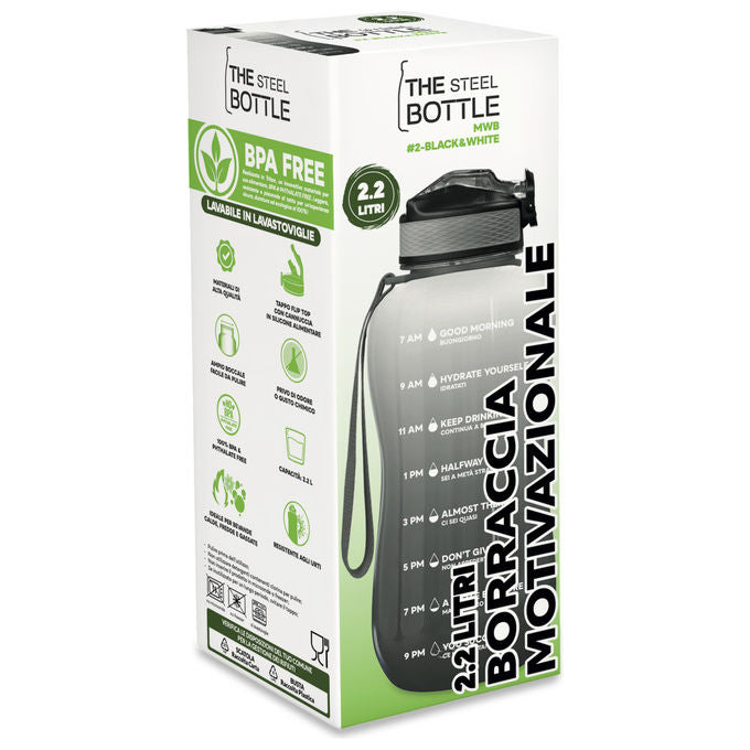 THE STEEL BOTTLE MWB2.2 Borraccia Motivazionale 2200 ml Tritan BPA Free Flip Top Ermetica colore Nero Bianco