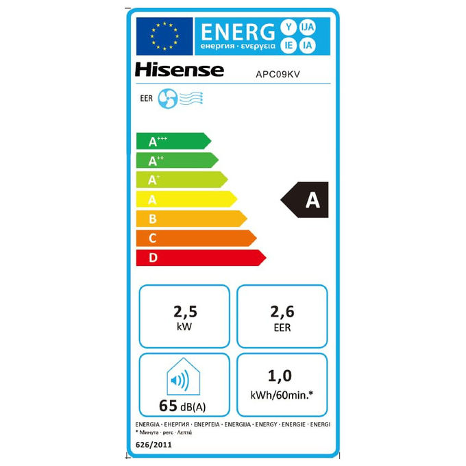 Hisense APC09KV Serie V Condizionatore portatile 9000 BTU per ambienti fino a 12 m² Classe A Raffreddamento Deumidificazione colore Bianco