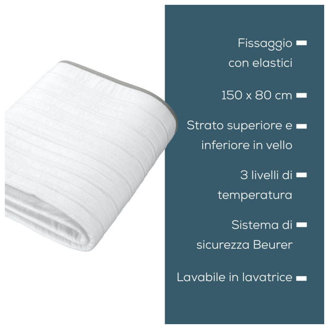 Beurer 30083 TS 17 Scaldaletto Elettrico Singolo 60 W 3 livelli di temperatura 150x80 cm lavabile 30 °C colore Bianco