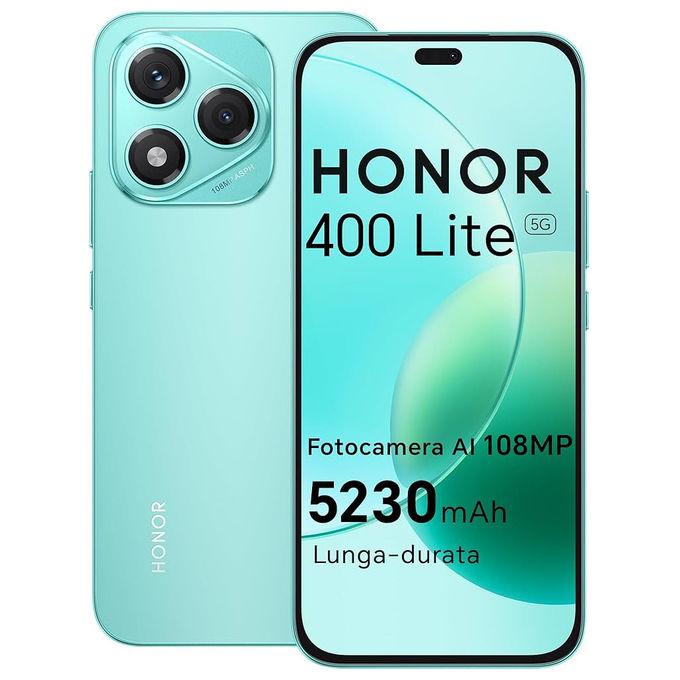 Honor 400 Lite Smartphone 5G 8GB RAM 256GB Display 6.7'' AMOLED 120Hz Batteria 5230mAh Dual SIM colore Verde