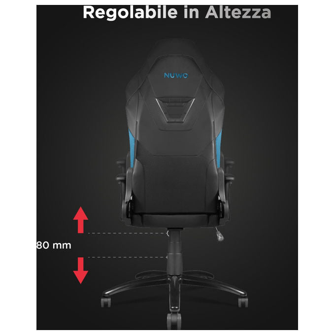Nuwo Sedia Gaming Ergonomica Blu, Regolabile e Girevole