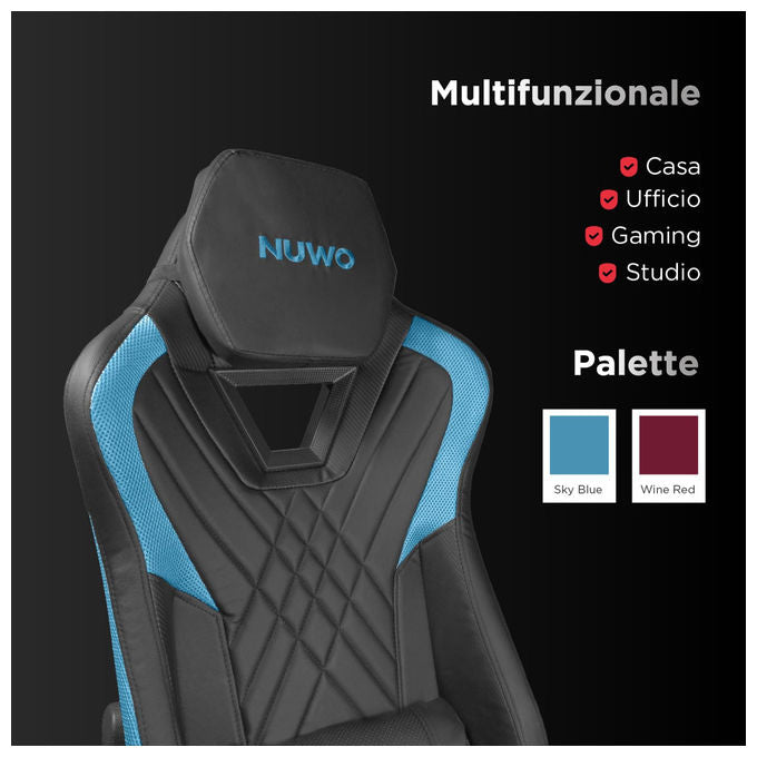 Nuwo Sedia Gaming Ergonomica Blu, Regolabile e Girevole