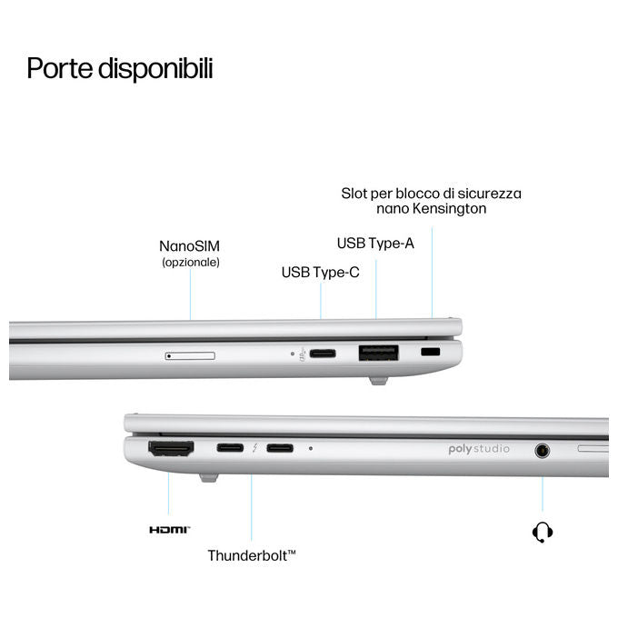 HP AD3D6ET EliteBook 8 G1i Notebook 13.3 WUXGA Intel Core Ultra 7 32GB RAM 1TB SSD Windows 11 Pro colore Argento
