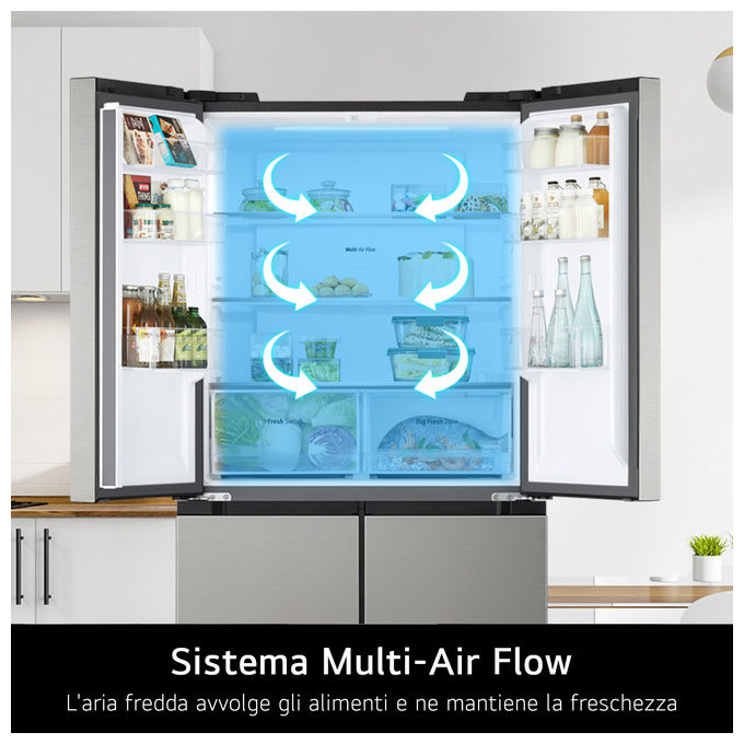 LG GMM41MSBEM Frigorifero 4 Porte Slim 474 L 177,5 cm Classe E 35 dB Total No Frost Multi Air Flow colore Argento
