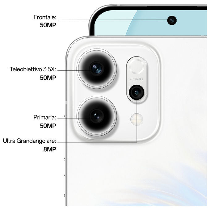 Oppo Reno 14 5G, 12 GB RAM, 512 GB, Doppia SIM, Bianco