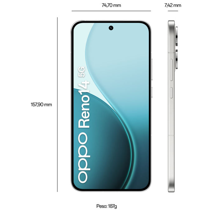 Oppo Reno 14 5G, 12 GB RAM, 512 GB, Doppia SIM, Bianco