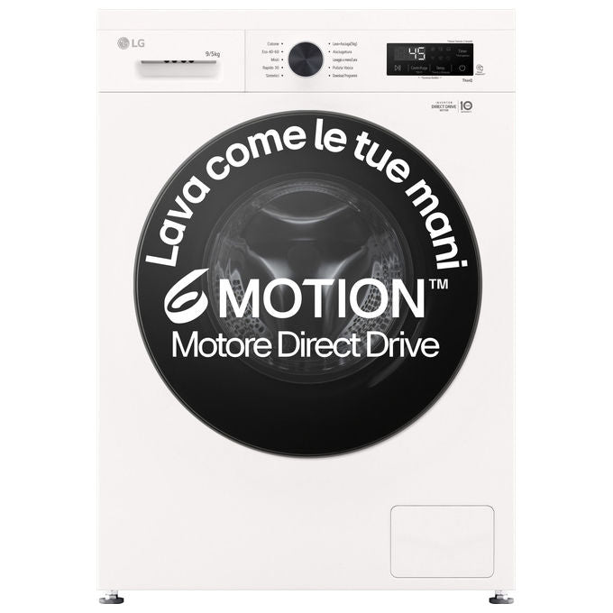 LG W4NX1095NWB Serie X1 Lavasciuga Frontale 9-5 Kg 1400 rpm Classe A-E 6 Motion Direct Drive Wi-Fi Allergy Care (85x60x55 cm) colore Bianco