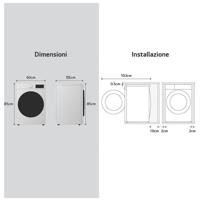 LG W4NX1095NWB Serie X1 Lavasciuga Frontale 9-5 Kg 1400 rpm Classe A-E 6 Motion Direct Drive Wi-Fi Allergy Care (85x60x55 cm) colore Bianco