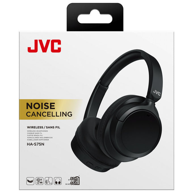 JVC HA-S75N-B-U Cuffie a Padiglione Wireless Bluetooth 5.3 Cancellazione Attiva del Rumore ANC 50h USB Type-C colore Nero