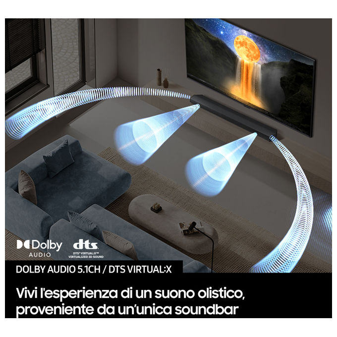 Samsung HW-B750F-ZF Soundbar 5.1 Canali 400W Dolby Digital DTS Virtual:X Q-Symphony Subwoofer Wireless HDMI ARC Bluetooth colore Nero